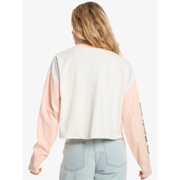 QUIKSILVER Cold Waves Crop Tee Sz  S White Pink Colorblock Logo Organic Cotton - Picture 9 of 16